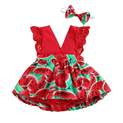 0-24M Princess Romper: Floral & Lace with Headband for Summer