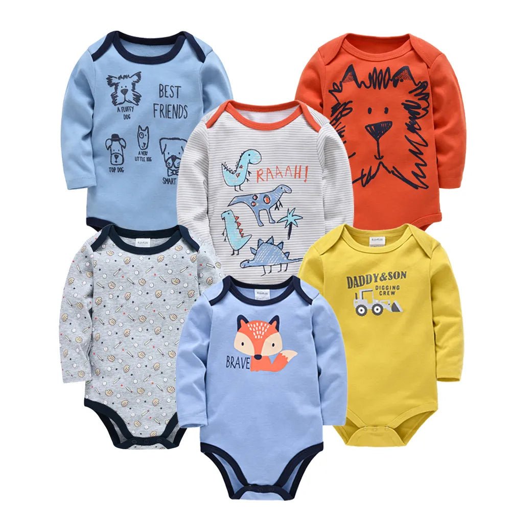Kavkas 6PC Long Sleeve Bodysuits - 100% Cotton, 0-12M