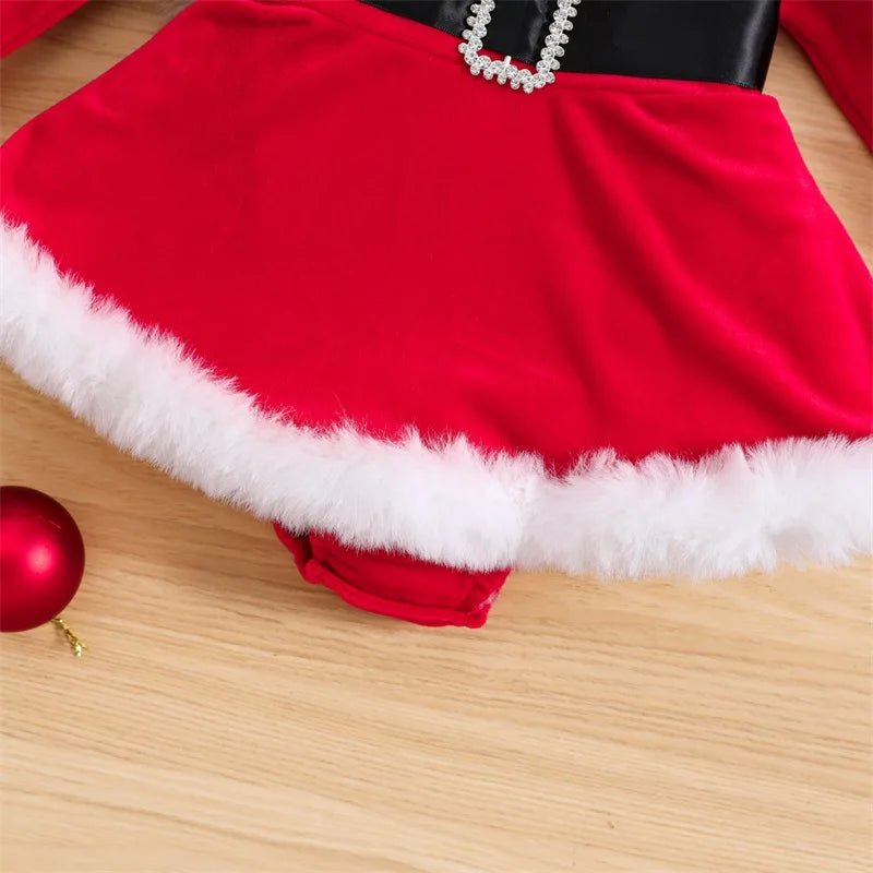 3-24M XMAS Outfit: Velvet Romper Dress & Headband for Babies