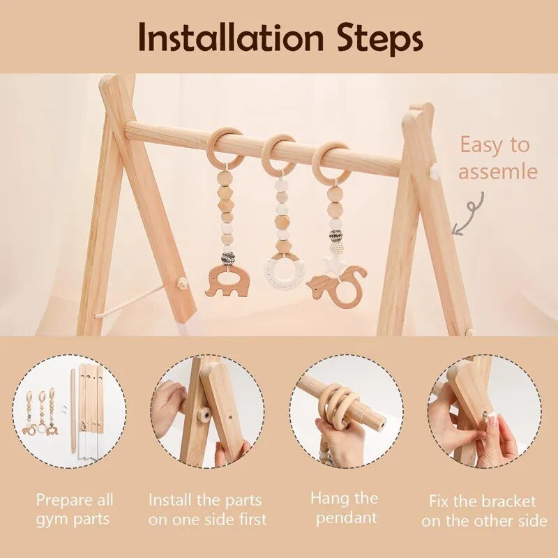 1Set Wooden Rattle Teethers & Play Gym for Newborns
