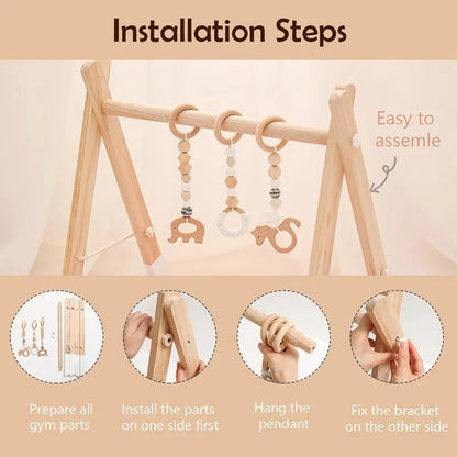 1Set Wooden Rattle Teethers & Play Gym for Newborns