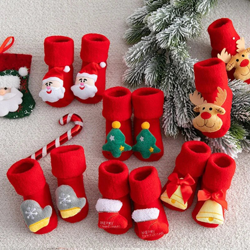 Non-slip Cotton Kids Socks - Christmas Print for Toddlers & Infants