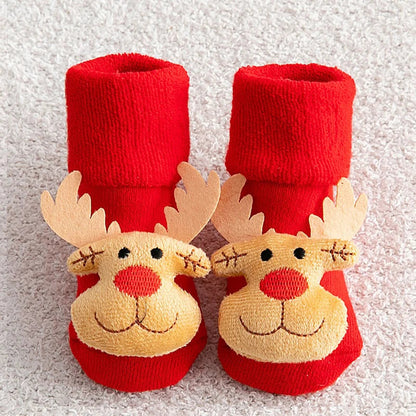 Non-slip Cotton Kids Socks - Christmas Print for Toddlers & Infants
