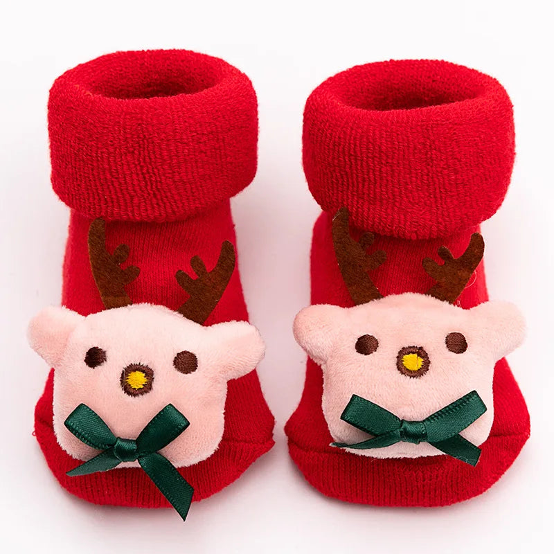 Non-slip Cotton Kids Socks - Christmas Print for Toddlers & Infants