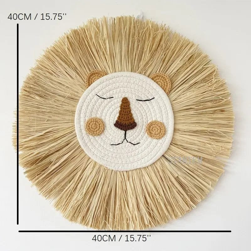 Nordic Handmade Lion Wall Decor - Woven Cotton & Straw