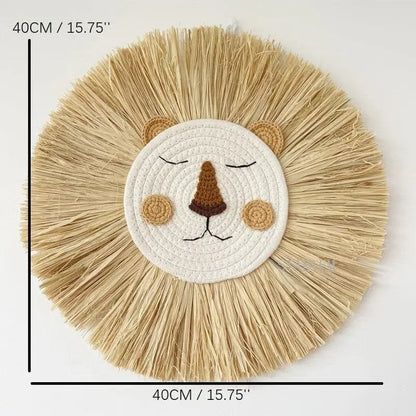 Nordic Handmade Lion Wall Decor - Woven Cotton & Straw