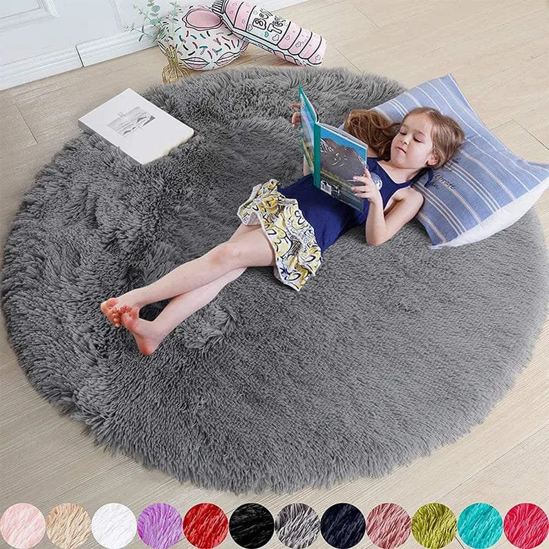 Soft Shaggy Fluffy Round Rug - Pink & White, Bedroom & Play Mat
