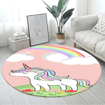 3D Unicorn Cartoon Area Rug - Large Round Non-Slip Mat for Kids