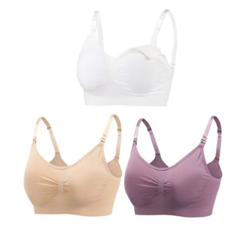 3pc Maternity Nursing Bra Set - Seamless, Breathable Cotton