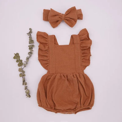 Organic Cotton Ruffle Romper & Headband - 3M, Dusty Pink