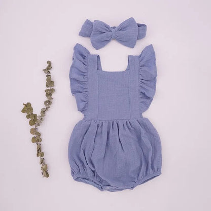 Organic Cotton Ruffle Romper & Headband - 3M, Dusty Pink