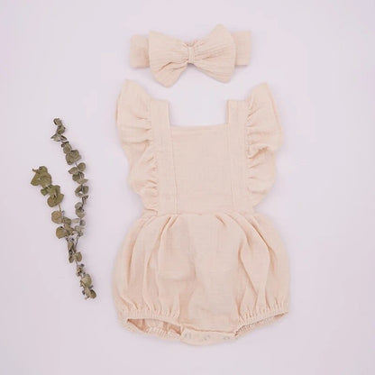 Organic Cotton Ruffle Romper & Headband - 3M, Dusty Pink