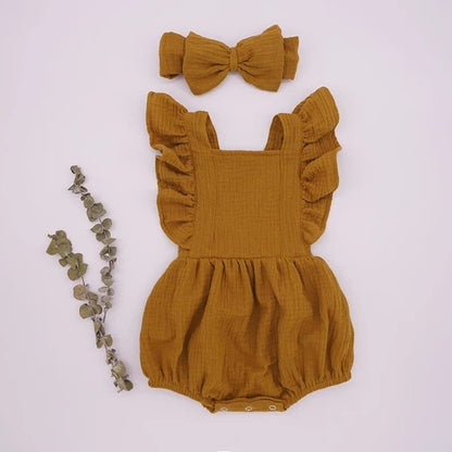 Organic Cotton Ruffle Romper & Headband - 3M, Dusty Pink