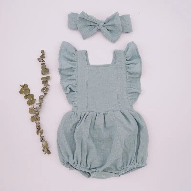 Organic Cotton Ruffle Romper & Headband - 3M, Dusty Pink