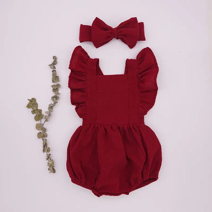 Organic Cotton Ruffle Romper & Headband - 3M, Dusty Pink