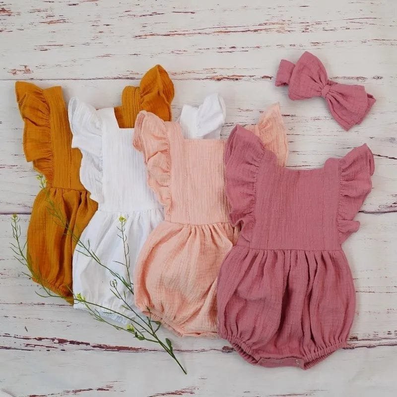 Organic Cotton Ruffle Romper & Headband - 3M, Dusty Pink