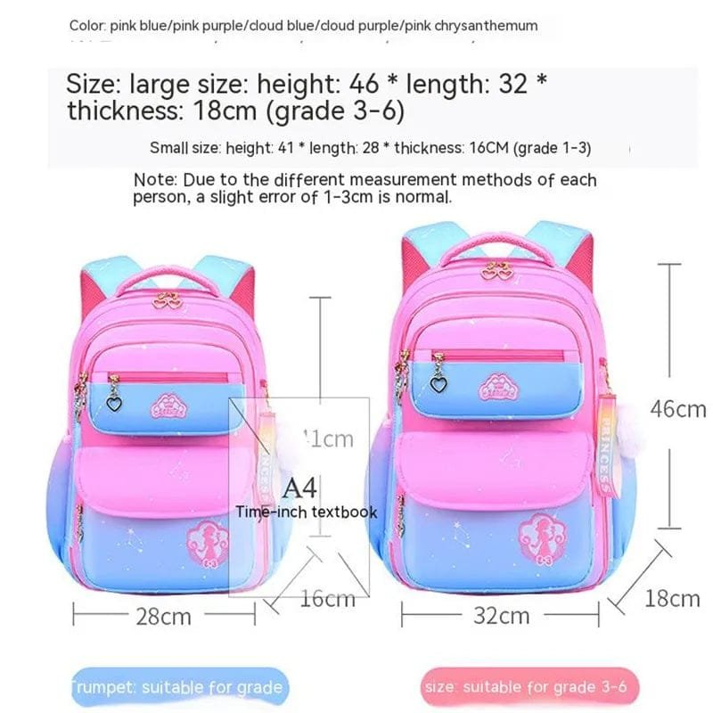 Orthopedic Girls' Primary School Backpack: Gradient Color, Large Capacity