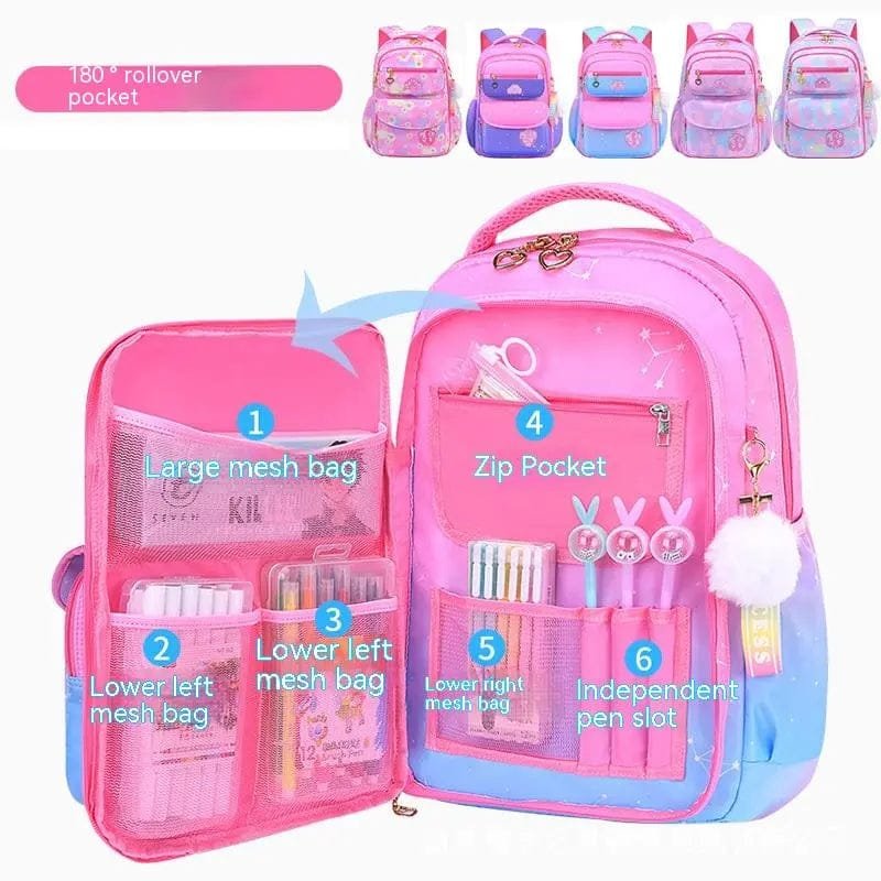 Orthopedic Girls' Primary School Backpack: Gradient Color, Large Capacity