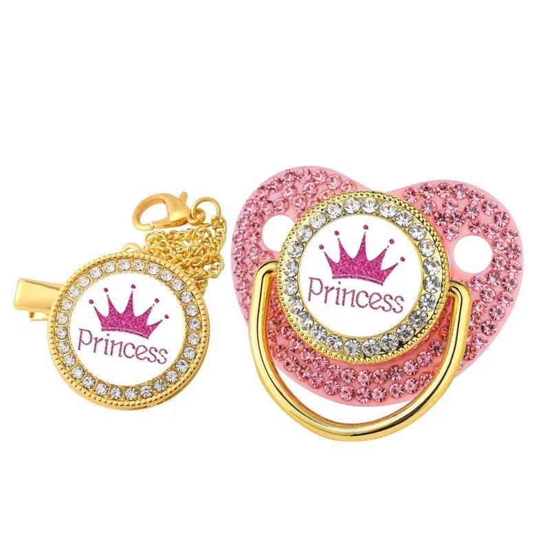 Luxury Crown Pacifier & Clip Set - BPA Free Silicone, Teether