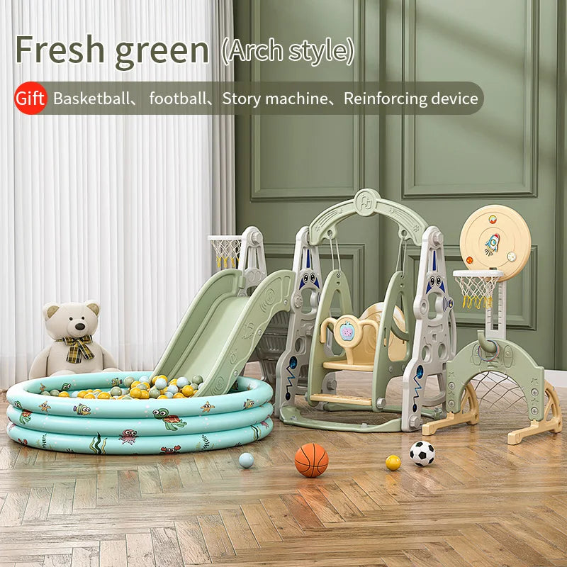 4-in-1 Indoor Playhouse Slide & Swing Set (PE) – YBC-TKR-007