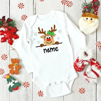 Custom Name Xmas Bodysuit: Deer Design for Newborns & Infants