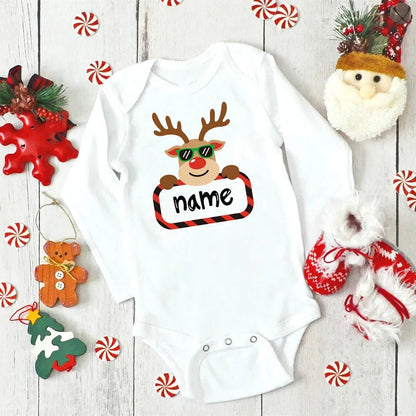 Custom Name Xmas Bodysuit: Deer Design for Newborns & Infants