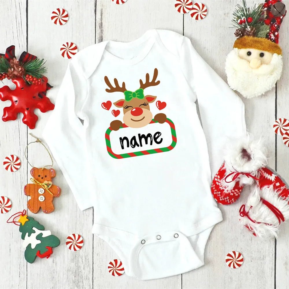 Custom Name Xmas Bodysuit: Deer Design for Newborns & Infants