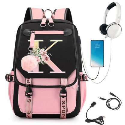 Pink Alphabet Backpack with Gold Letters