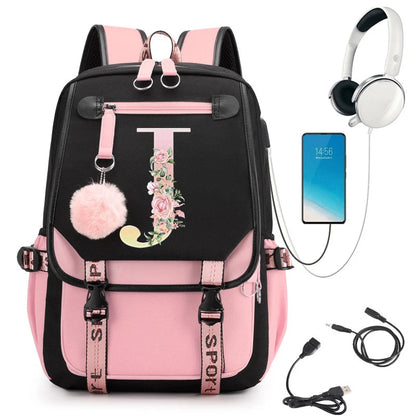 Pink Alphabet Backpack with Gold Letters