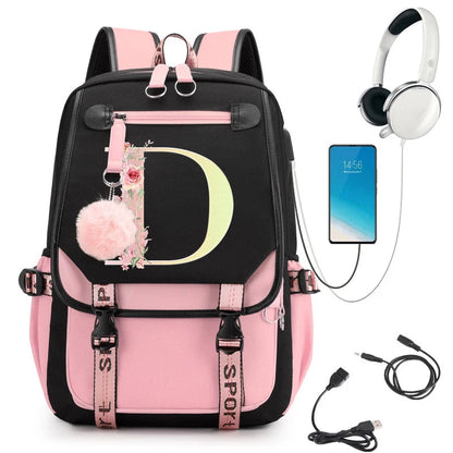 Pink Alphabet Backpack with Gold Letters