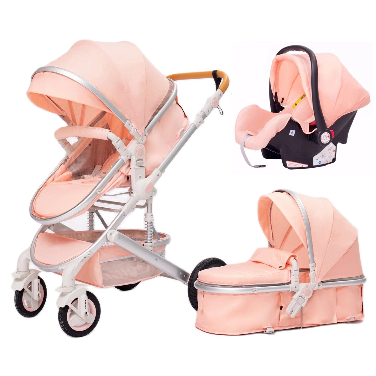 High Landscape 3-in-1 Baby Stroller with Pink Car Seat: Luxury Travel Pram