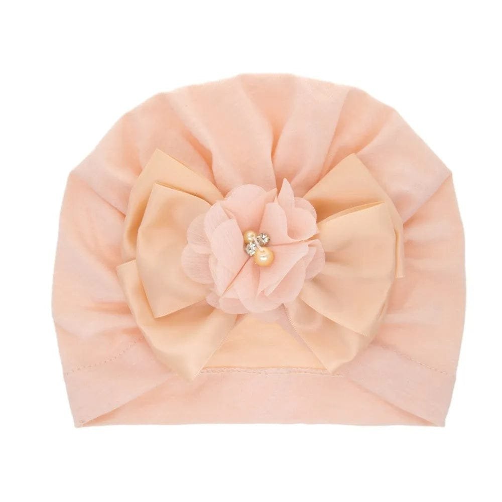Shiny Rhinestone Bowknot Baby Turban - Soft Cotton Cap