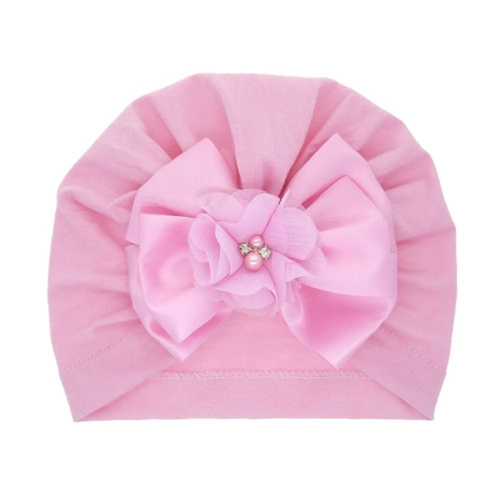 Shiny Rhinestone Bowknot Baby Turban - Soft Cotton Cap