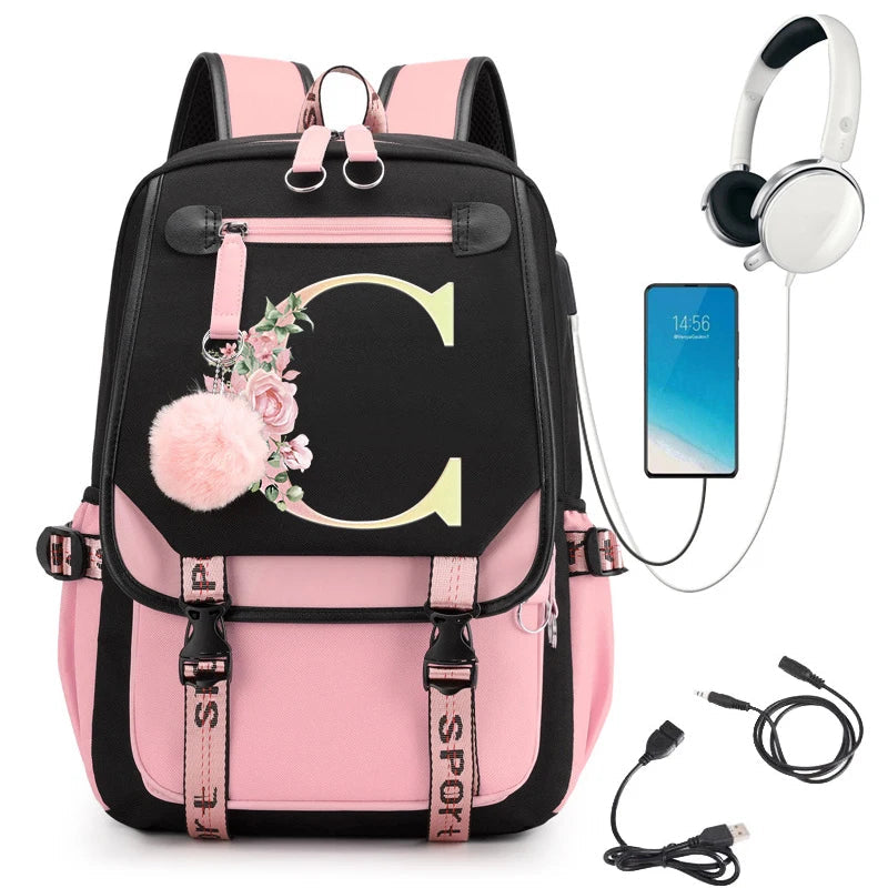 Pink Alphabet Backpack with Gold Letters