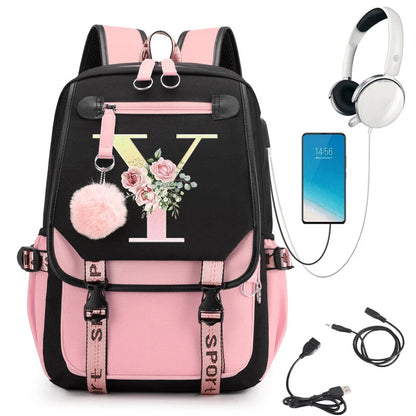 Pink Alphabet Backpack with Gold Letters