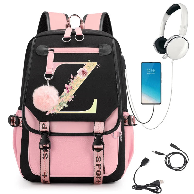Pink Alphabet Backpack with Gold Letters
