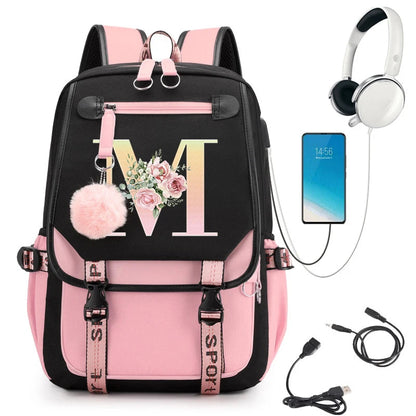 Pink Alphabet Backpack with Gold Letters