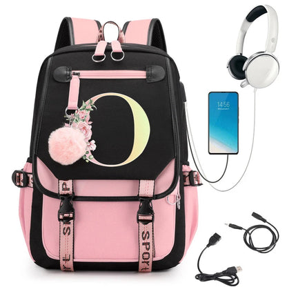 Pink Alphabet Backpack with Gold Letters
