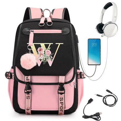 Pink Alphabet Backpack with Gold Letters