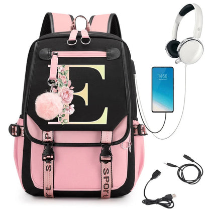 Pink Alphabet Backpack with Gold Letters