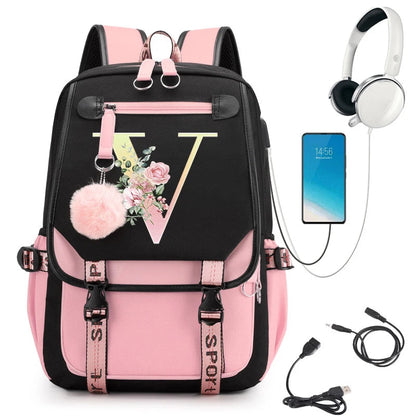 Pink Alphabet Backpack with Gold Letters