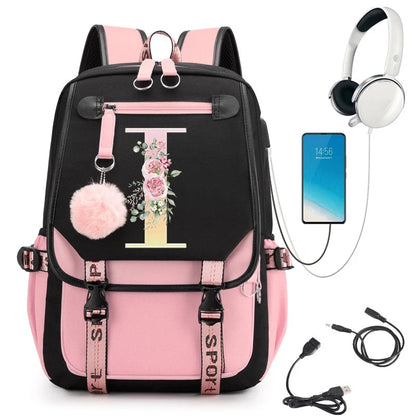 Pink Alphabet Backpack with Gold Letters