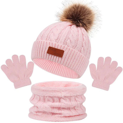 3Pc Winter Baby Set - Hat, Scarf, Gloves, Pompom, 1-5Y