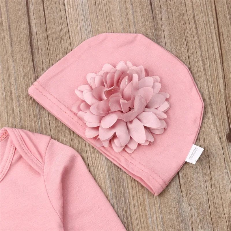 0-18M Floral Jumpsuit & Hat: 2Pc Cotton Set for Newborns