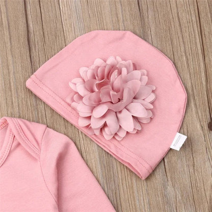 0-18M Floral Jumpsuit & Hat: 2Pc Cotton Set for Newborns