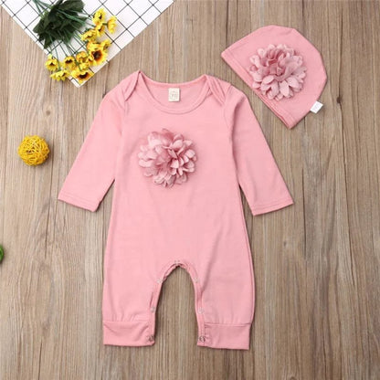 0-18M Floral Jumpsuit & Hat: 2Pc Cotton Set for Newborns
