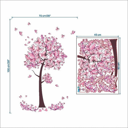Pink Butterfly Flower Tree Wall Decals - Vinyl Mural