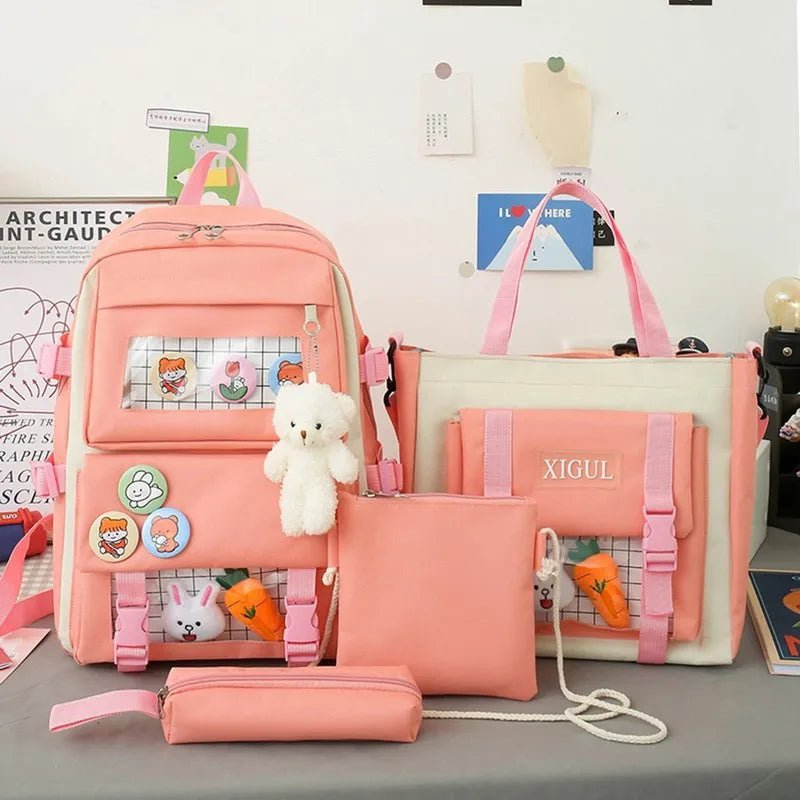5Pc Harajuku Kawaii School & Laptop Bag Set for Teen Girls