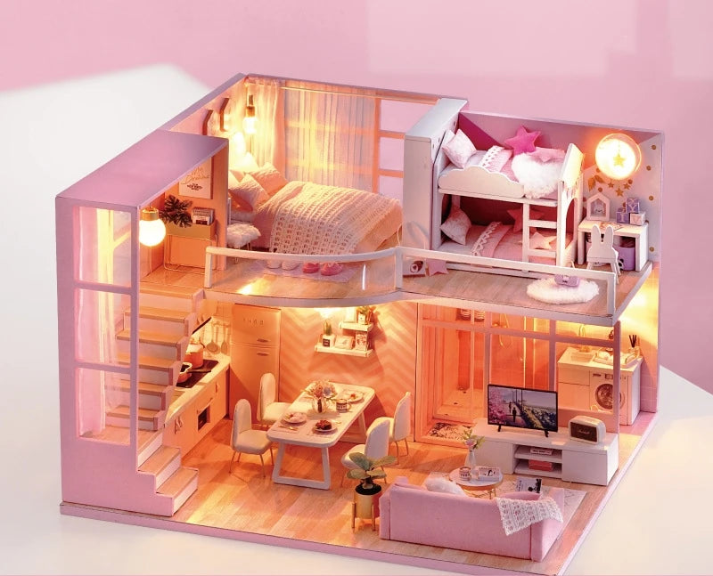 DIY Wooden Miniature Dollhouse Kit with LED & Furniture (1:24)