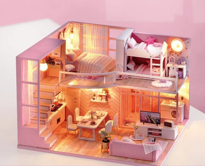 DIY Wooden Miniature Dollhouse Kit with LED & Furniture (1:24)